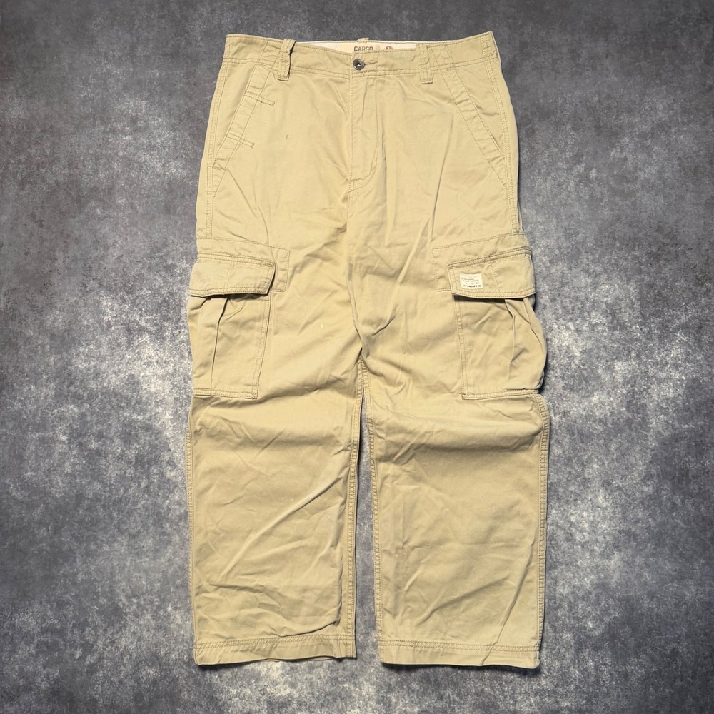VTG Levis Cargo Loose Straight Pants Mens 33x30 Khaki Tan Work Utility Y2K